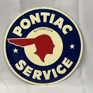 Vintage Pontiac Service Tin Metal Sign Chief Emblem Auto Shop Car Garage